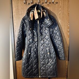 ✔️SOLD BURBERRY Navy Detachable Hood Quilted Showerproof Parka - Size Small